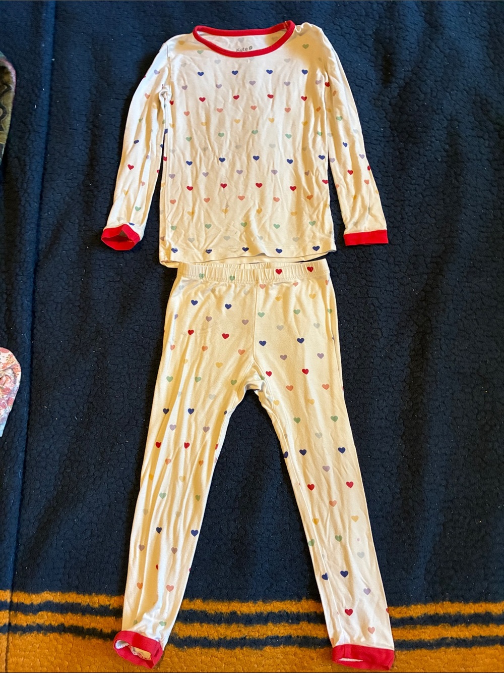 Kyte BABY Cream Heart Print Long Sleeve Pajama Set with Red Trim